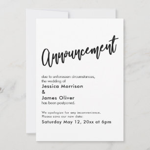 Invitation Mariage à retardement noir blanc simple