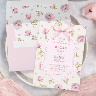 Invitation Mariage à ruban motif roses roses