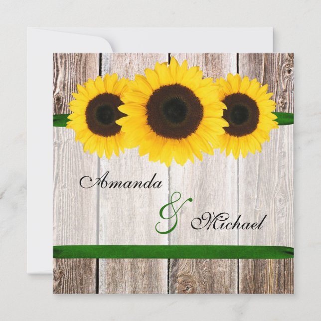 Invitation Mariage à ruban vert de la grange de tournesol (Devant)