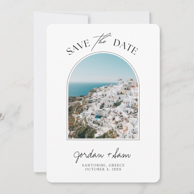 Invitation Mariage à Santorin Sauvez la date (Devant)