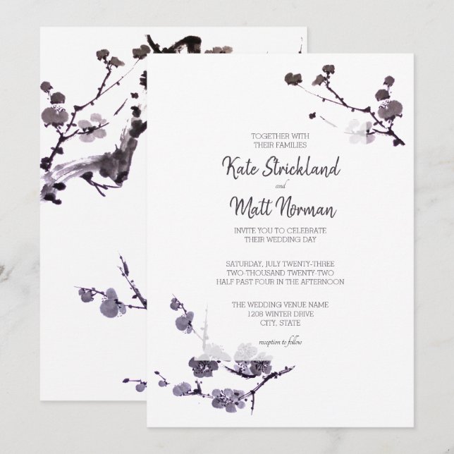 Invitation Mariage à suie de fleurs de prune (Devant / Derrière)