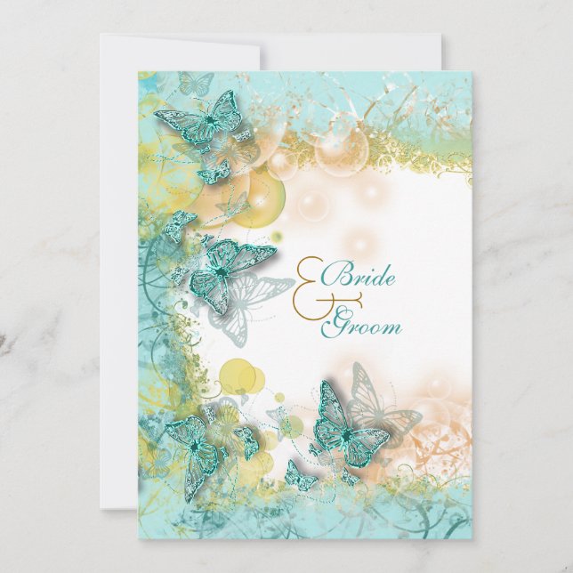 Invitation Mariage à thème Aqua Gold (Devant)