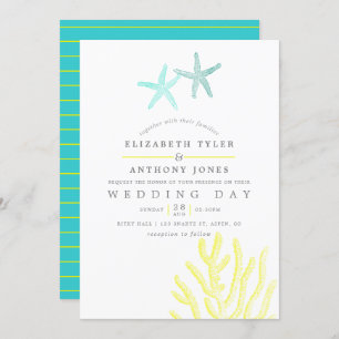 Invitation Mariage à thème de plage turquoise et jaune