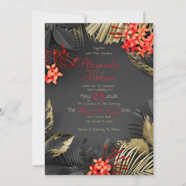 Invitation Mariage à thème Tropical foncé (Devant)