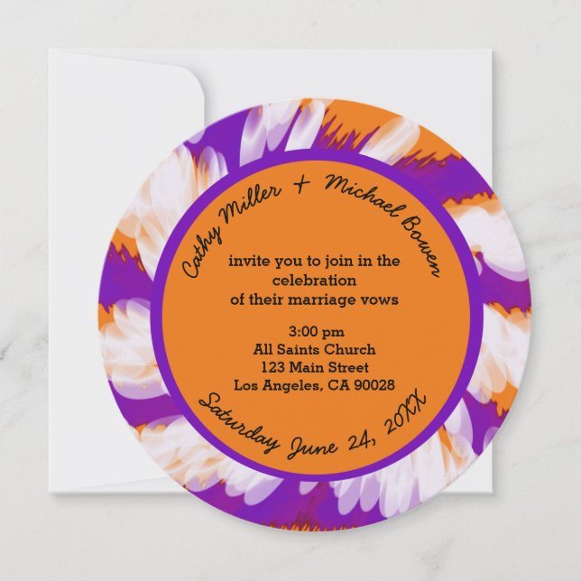 Invitation Mariage à tourbillon violet orange (Devant)