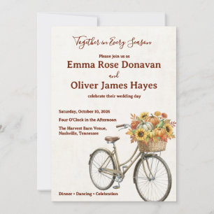 Invitation Mariage à vélo rustique de la récolte d'automne