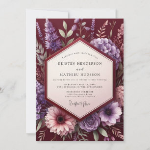 Invitation Mariage Abondante Fleur Burgonde