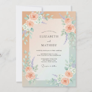 Invitation Mariage Abricot Aqua Feuillage Eucalyptus