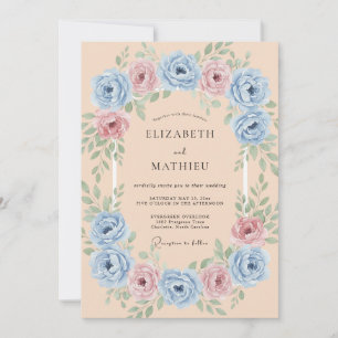 Invitation Mariage Abricot Azur Ranunculus Eucalyptus Poussié
