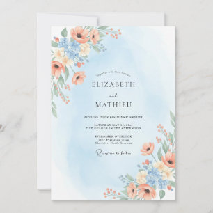 Invitation Mariage Abricot Azuré Ranunculus Eucalyptus