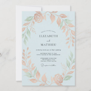 Invitation Mariage Abricot Céleste Feuillage Eucalyptus