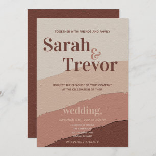 Invitation Mariage Abstrait 70's Terracotta et vin