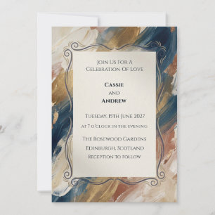 Invitation Mariage Abstrait à Défilement Or Rouille Navy