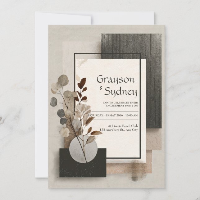Invitation Mariage Abstrait au Eucalyptus en Terracotta Neutr (Devant)
