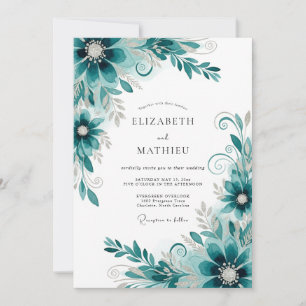 Invitation Mariage Abstrait aux Fleurs de Teal
