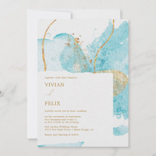 Invitation Mariage Abstrait bleu et or de luxe
