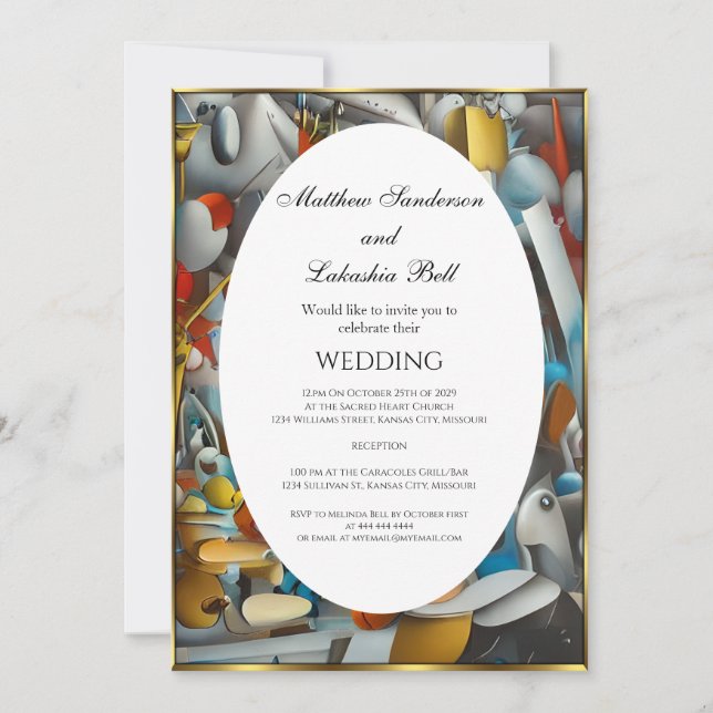 Invitation Mariage Abstrait coloré Élégant Moderne (Devant)