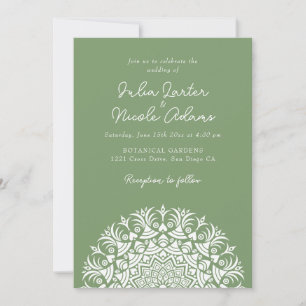 Invitation Mariage abstrait de mandala de mousse de sauge ver