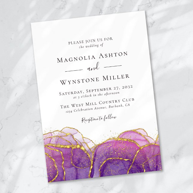 Invitation Mariage Abstrait d'or violet (Créateur téléchargé)