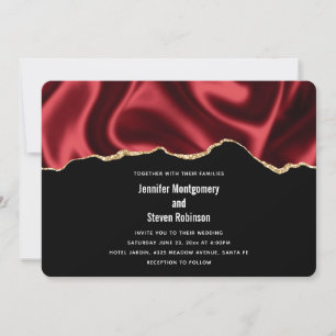 Invitation Mariage abstrait en satin ondulé rouge foncé Glam