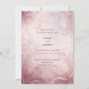 Invitation Mariage Abstrait Floral Marbre Rose Tendre