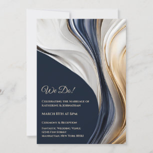 Invitation Mariage-Abstrait Fluid Art-Blue et or-