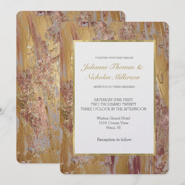 Invitation Mariage Abstrait Gold Glam (Devant / Derrière)