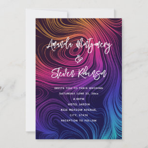 Invitation Mariage abstrait groovy avec motif de tourbillons 