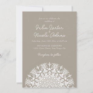 Invitation Mariage Abstrait Mandala Bois Taupe Beige