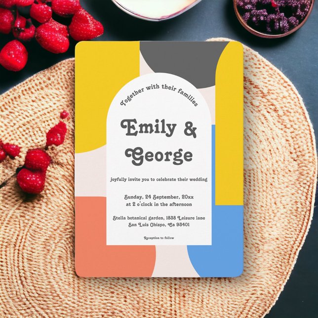 Invitation Mariage Abstrait moderne Black Gold Blue (Créateur téléchargé)