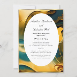 Invitation Mariage Abstrait or turquoise Élégant Moderne