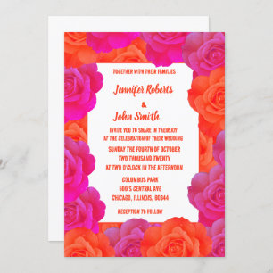 Invitation Mariage Abstrait OrangePink Floral Code QR