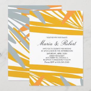 Invitation Mariage Abstrait Palmier Tropical Été Gris Jaune
