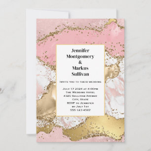 Invitation Mariage Abstrait Rose Gold et Marbre Rose