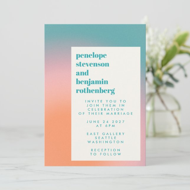 Invitation Mariage Abstrait Turquoise rose orange super (Debout devant)