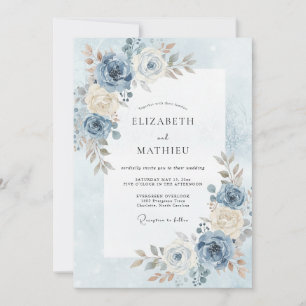 Invitation Mariage Acier Champagne Pivoine