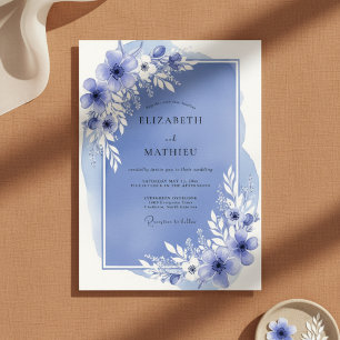 Invitation Mariage aérien bleu ardoise en fleurs