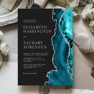 Invitation Mariage Agate Bleu Turquoise Argent