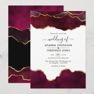 Invitation Mariage Agate Bourgogne et Or