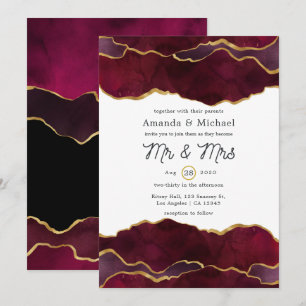 Invitation Mariage Agate Bourgogne et Or