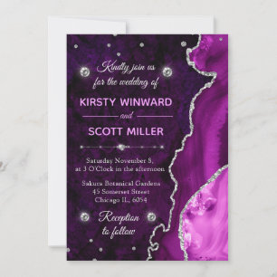 Invitation Mariage agate et marbre Paillettes Violet et Argen