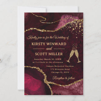 Invitation Mariage Agate Pailletée Rouge et Or