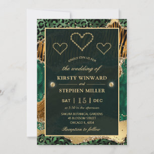 Invitation Mariage Agate Safari Jungle Vert et Or