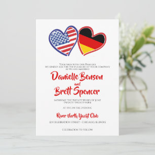 Invitation Mariage allemand américain des drapeaux de coeur