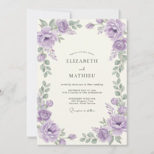 Invitation Mariage Améthyste Argent Ranunculus Eucalyptus