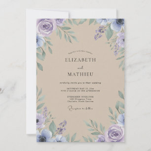 Invitation Mariage Améthyste Champagne Feuillage Gris Eucalyp