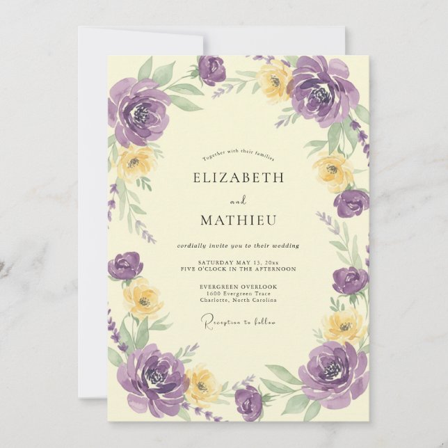 Invitation Mariage Améthyste Citron Ranunculus Eucalyptus (Devant)
