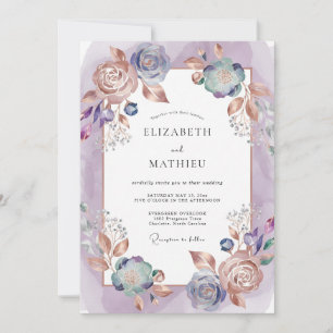 Invitation Mariage Améthyste Cuivre Ranunculus Eucalyptus
