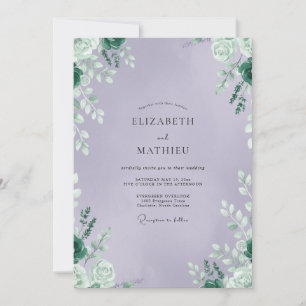 Invitation Mariage Améthyste Feuillage Eucalyptus Apaisé