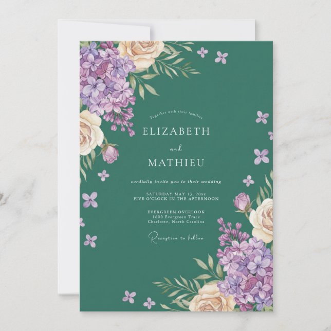 Invitation Mariage Améthyste Hydrangea Eucalyptus (Devant)